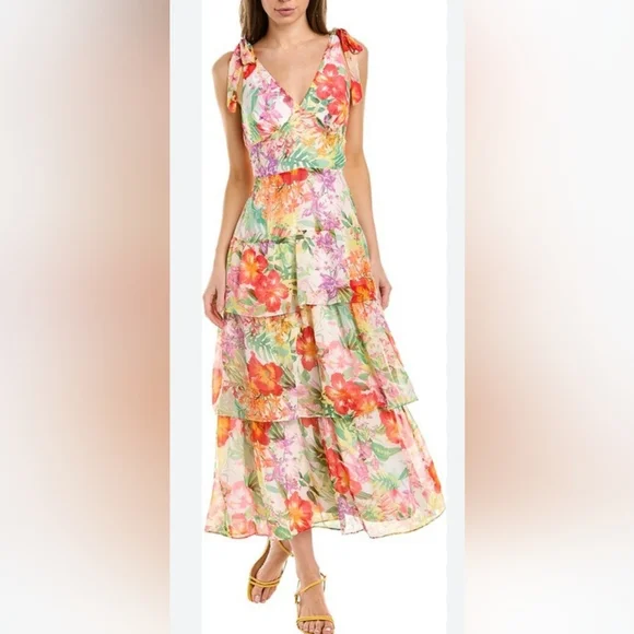 julia jordan | Dresses | Julia Jordan Floral Sleeveless Tiered Maxi Dress  With Bow Straps Size 6 | Poshmark